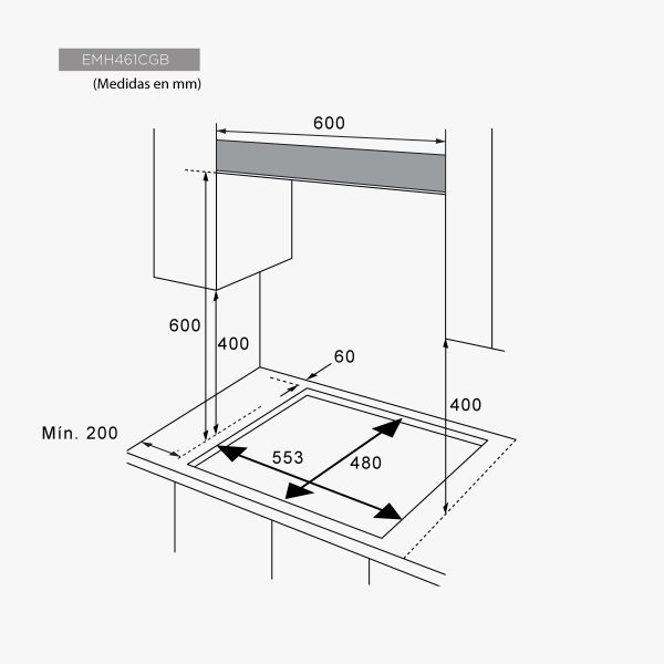 ENCIMERA GAS 60CM 4F EMH461CGB EAS ELECTRIC - Imagen 2