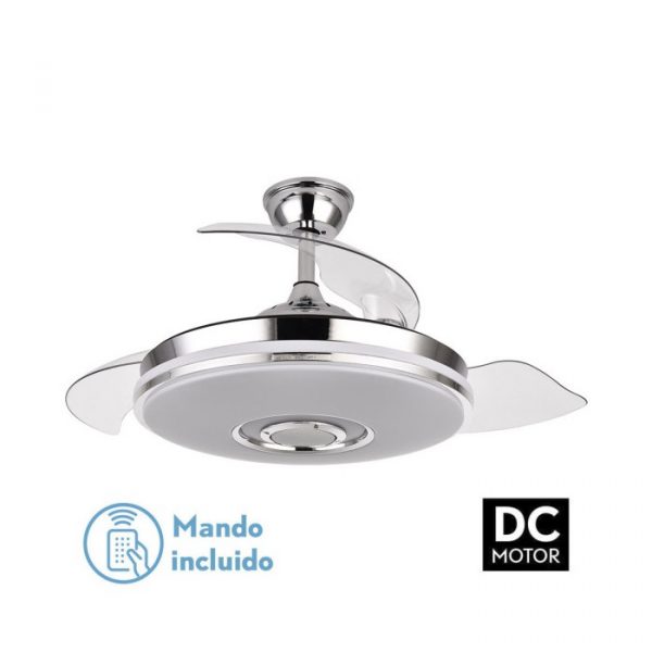 VENTILADOR DC NOTO 72W 6117LM CROMO 3ASP.DESP.108D 3 COLORES+RGB BLUETOOTH, REMOTO, MEMORIA Y ALTAVOZ