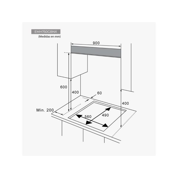 ENCIMERA GAS 75CM 5F EMH750GBNX EAS ELECTRIC - Imagen 2