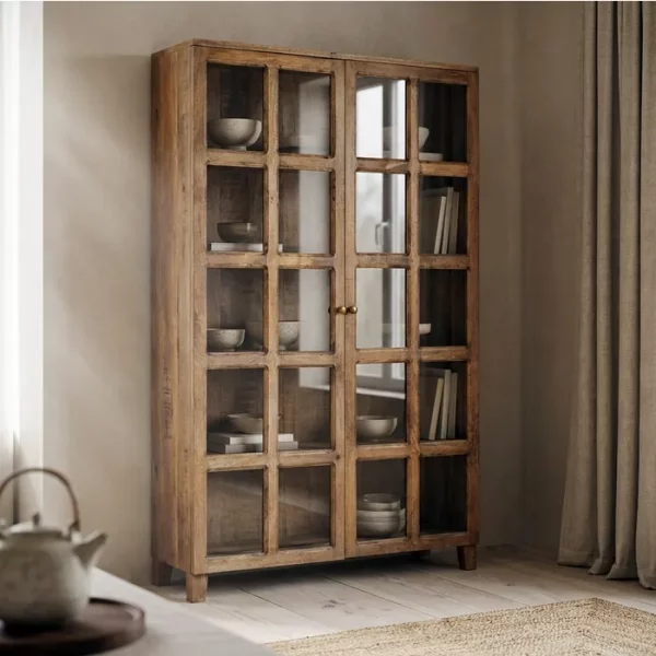 VITRINA NATURAL MADERA DE MANGO SALÓN 115 X 40 X 194 CM