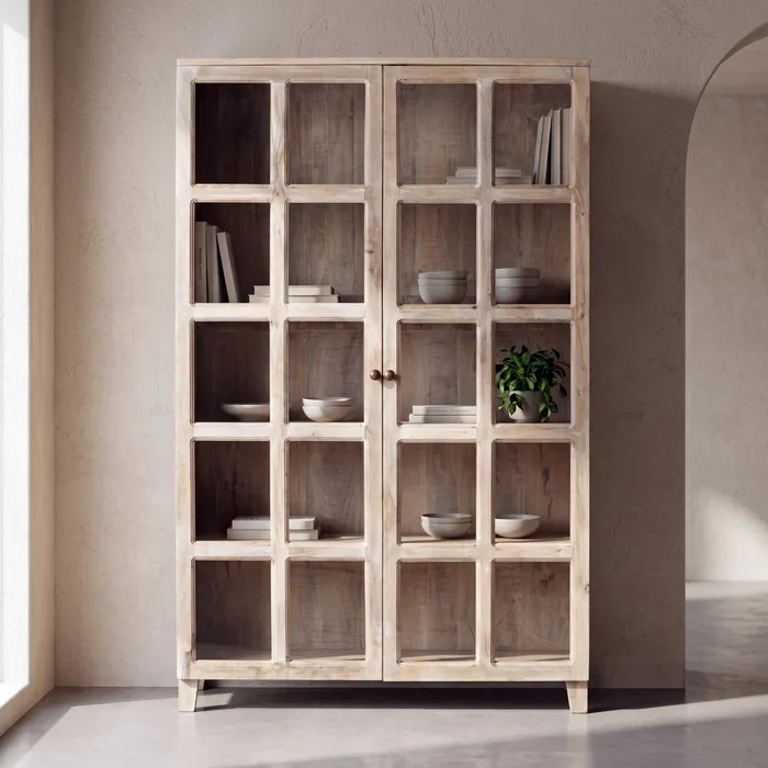 VITRINA BLANCO ROZADO MADERA DE MANGO 115 X 40 X 194 CM