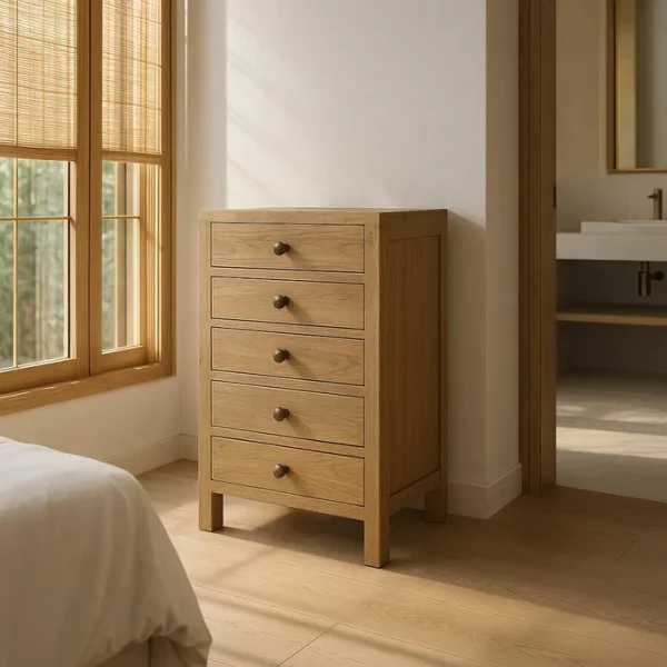 MESITA NATURAL MADERA MINDI DORMITORIO 44 X 34 X 77 CM