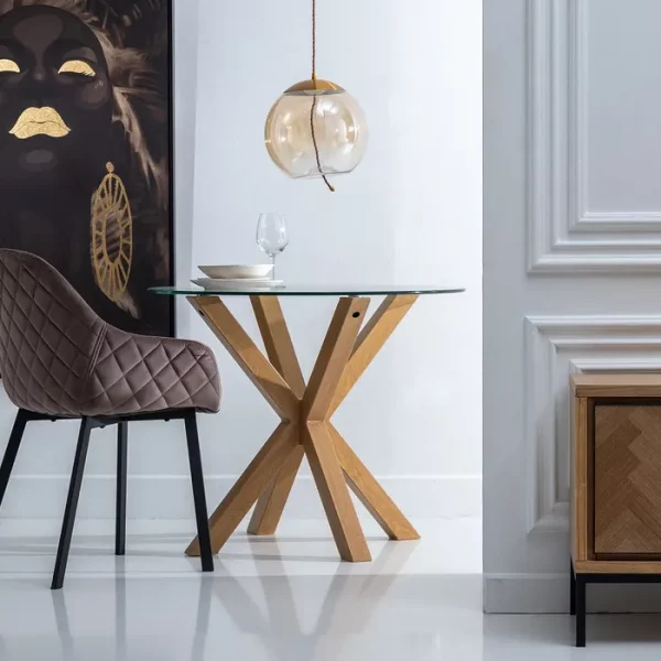 MESA COMEDOR NATURAL CRISTAL-METAL 90 X 90 X 76 CM