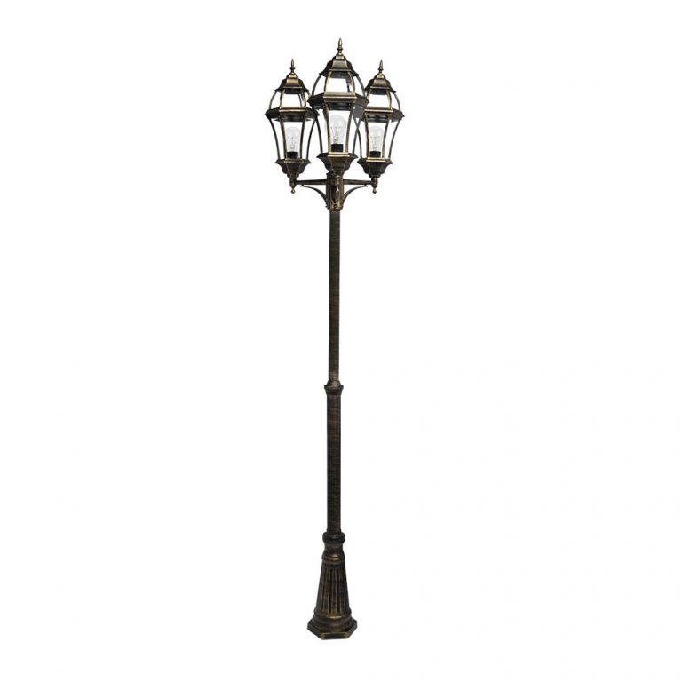 FAROLA EXTERIOR ALUMINIO BECRUX 3XE27 NEG/ORO 234X60X60 CM REGULABLE EN ALTURA IP44
