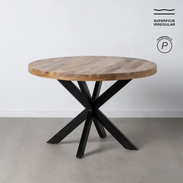 MESA COMEDOR NATURAL-NEGRO MADERA-HIERRO 120 X 120 X 79 CM - Imagen 2