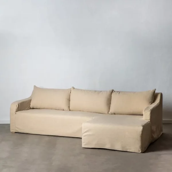 SOFÁ CHAISE LONGUE BEIGE TEJIDO SALÓN 249 X 160 X 73 CM - Imagen 2