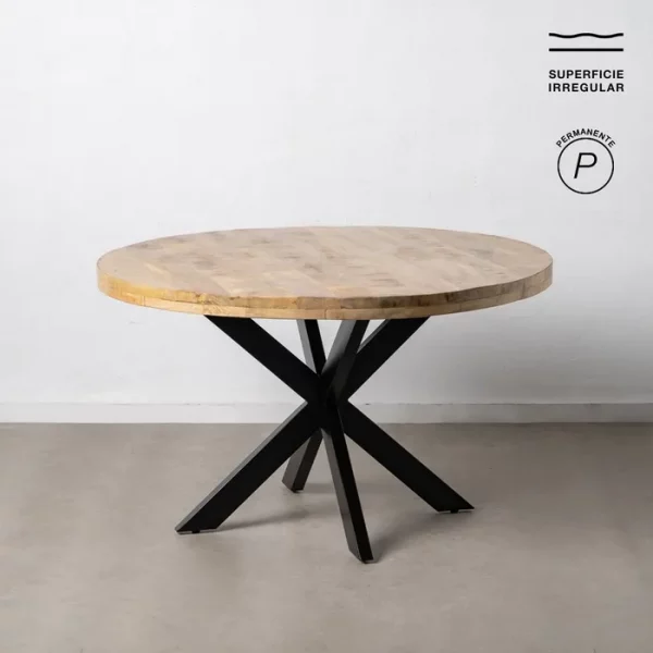 MESA COMEDOR NATURAL-NEGRO MADERA-HIERRO 130 X 130 X 77 CM - Imagen 2
