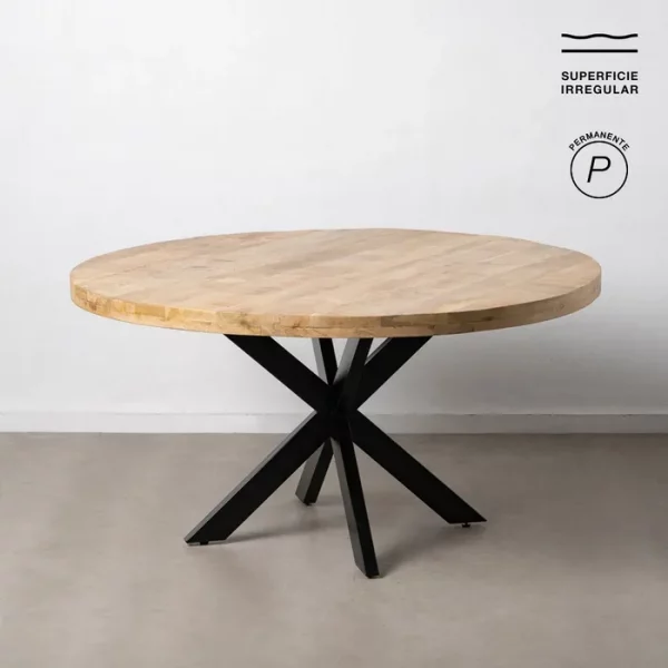 MESA COMEDOR NATURAL-NEGRO MADERA-HIERRO 150 X 150 X 77 CM - Imagen 2