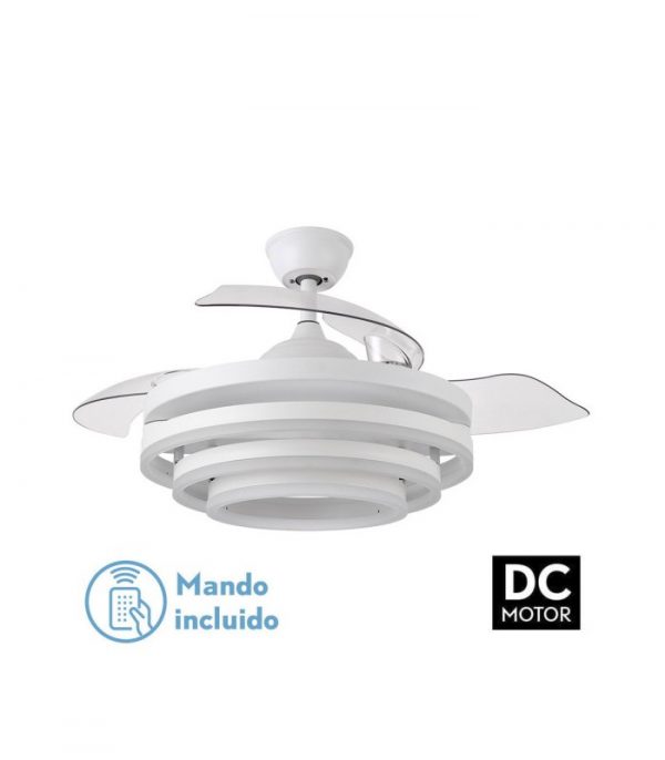VENTILADOR 72W DC KAI BLANCO 3 ASPAS TRANSP. 6 VEL. 3 COLORES 43/58X50/107 C/REMOTO,MEMORIA Y TEMP. 6120LM