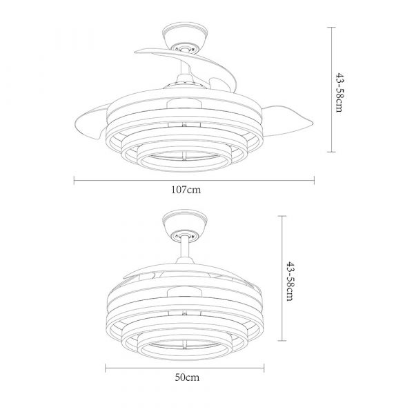 VENTILADOR 72W DC KAI BLANCO 3 ASPAS TRANSP. 6 VEL. 3 COLORES 43/58X50/107 C/REMOTO,MEMORIA Y TEMP. 6120LM - Imagen 5