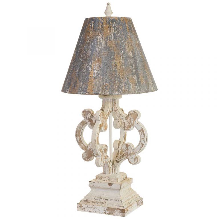 LAMPARA MESA MADERA METAL ACABADO ENVEJECIDO 45X45X95