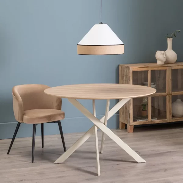 MESA COMEDOR NATURAL-CREMA DM-METAL 120 X 120 X 75 CM