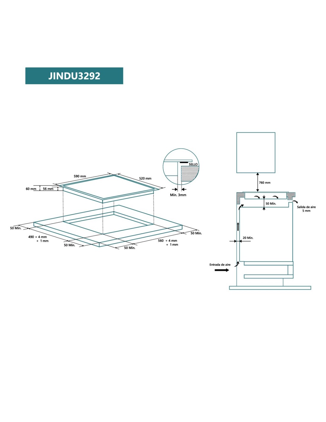 PLACA INDUCCION JOHNSON 3 ZONAS JINDU3292 - Imagen 2