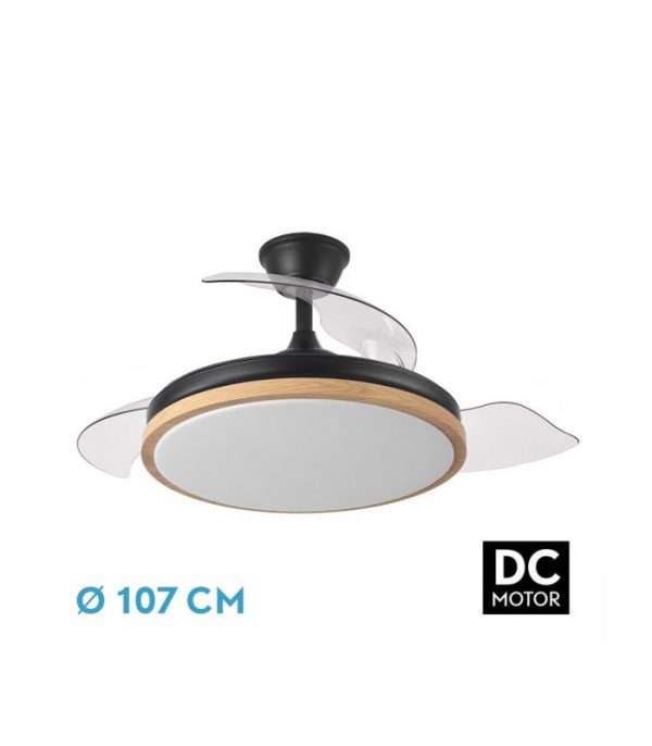 VENTILADOR DC EVROS 72W 6120LM NEGRO/HAYA 107D 3ASP.DESPLEGABLES 3000-4000-6000K REMOTO+TEMP+MEMORIA