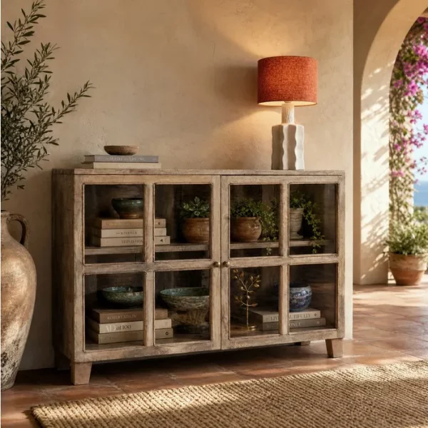 VITRINA BLANCO ROZADO MADERA DE MANGO 120 X 35,50 X 88,50 CM