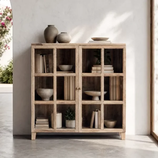 VITRINA BLANCO ROZADO MADERA DE MANGO 120 X 35,50 X 122,50 C