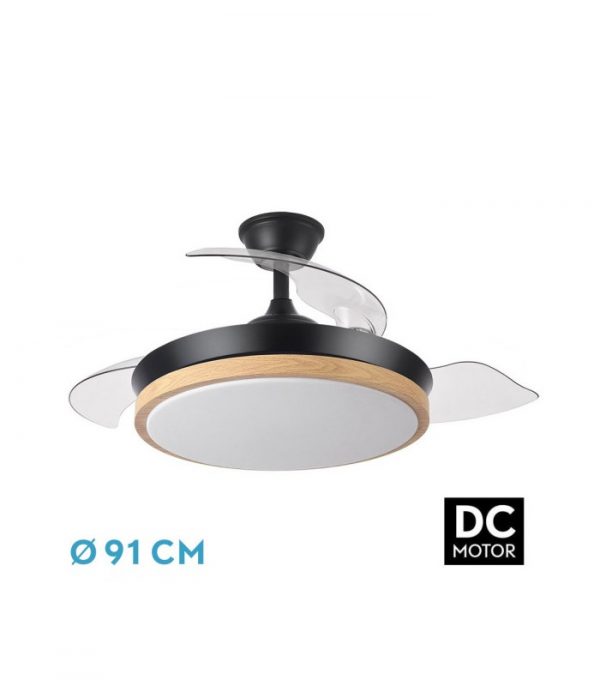 VENTILADOR DC EVROS NEGRO/HAY 72W 6120LM 91D 3ASPAS DESPLEGABLES 3000-4000-6000K REMOTO, TEMPORIZADOR, MEMORIA