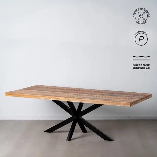 MESA COMEDOR NATURAL-NEGRO MADERA-HIERRO 240 X 100 X 79 CM - Imagen 2