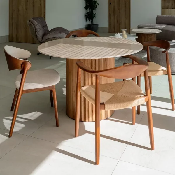 MESA COMEDOR NATURAL-CREMA MÁRMOL/MADERA 120 X 120 X 74 CM