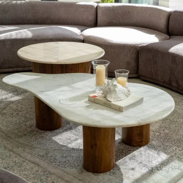 MESA CENTRO BLANCO-NATURAL MÁRMOL/MADERA 135 X 80 X 35 CM