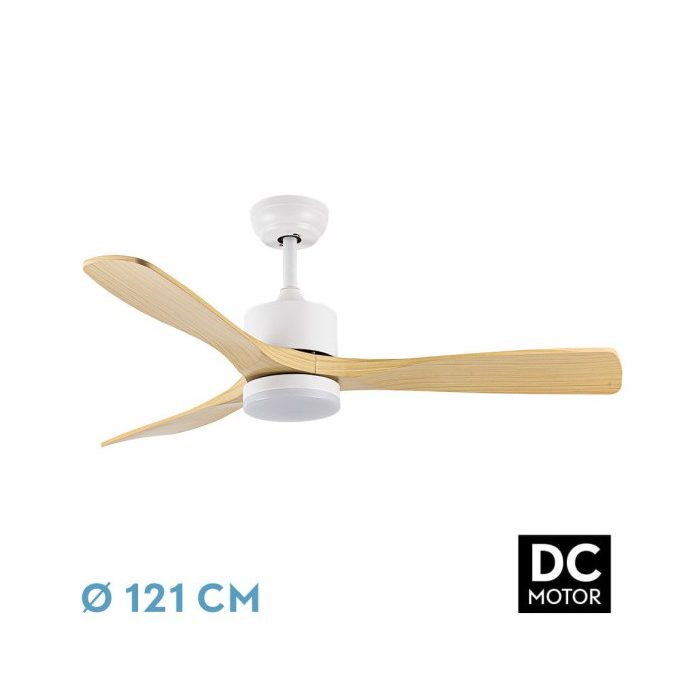 VENTILADOR DC AZABACHE 20W BLANCO 3ASP.HAYA 6VEL 3 COL 40/50X121D 2350LM REMOTO,MEMOR,TEMPO
