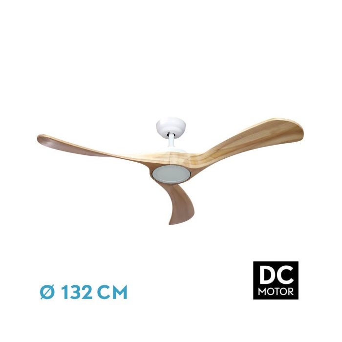 VENTILADOR DC CASTELO 18W BLANCO/HAYA 3ASPAS 132D REGULABLE INTENSIDAD 2250LM 3000K,4000K,6000K REMOTO+TEMPORIZADOR+MEMORIA