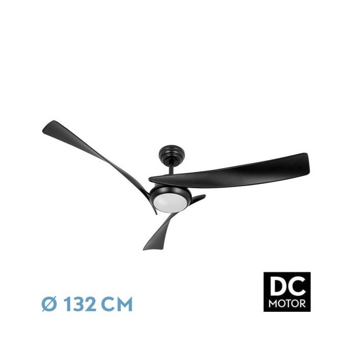 VENTILADOR DC TARENTO 24W NEGRO 3ASPAS 6VEL 132D 2424 LM 3000K, 4000K, 6500K REMOTO+ REGULABLE INTENSIDAD+ TEMPORIZADOR+ MEMORIA