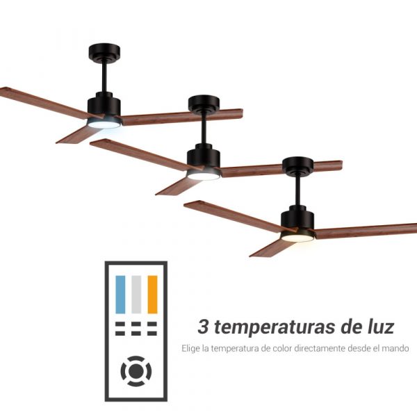 SULION ANNE VENTILADOR LED NEGRO MADERA NATURAL OSCURA - Imagen 5