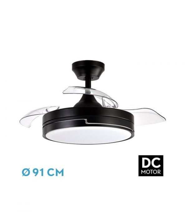 VENTILADOR DC 48W OLIMPIA NEGRO 3ASPAS 91D 4800LM 6VEL 3000K,4500K,6000K, REMOTO+TEMPORIZADOR+MEMORIA