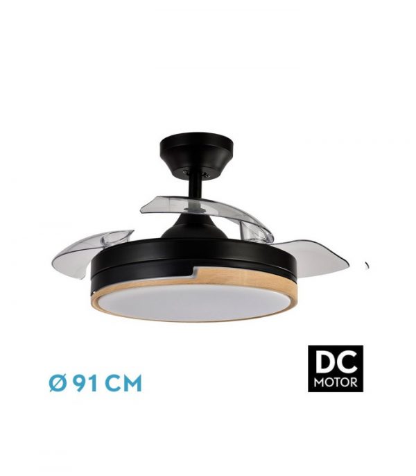 VENTILADOR DC 48W OLIMPIA NEGRO/MADERA 3ASPAS 91D 4800 LM 6VEL 3000K,4500K,6000K, REMOTO+TEMPORIZADOR+MEMORIA
