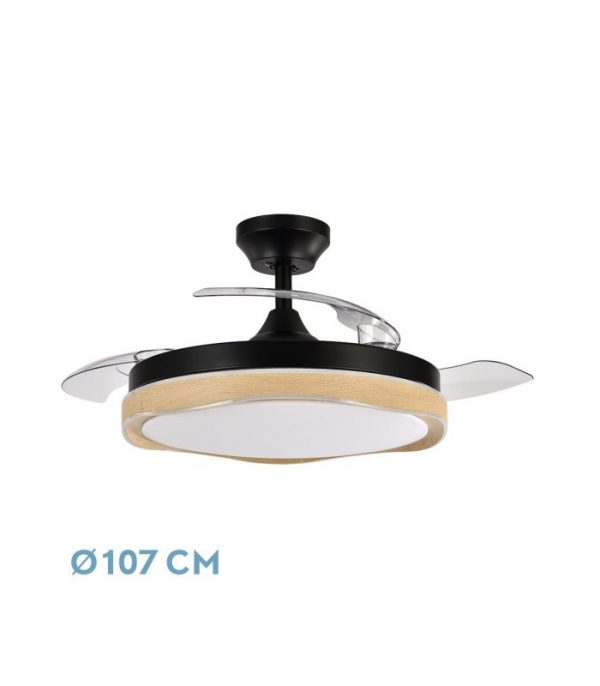 VENTILADOR DC BLONDI NEGRO/MADERA 3ASPAS107D 7200LM 6VEL 3000K,4500K,6000K REMOTO+TEMPORIZADOR+MEMORIA