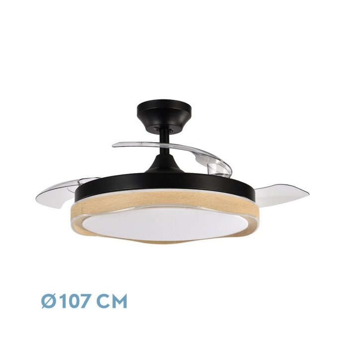 VENTILADOR DC BLONDI NEGRO/MADERA 3ASPAS107D 7200LM 6VEL 3000K,4500K,6000K REMOTO+TEMPORIZADOR+MEMORIA
