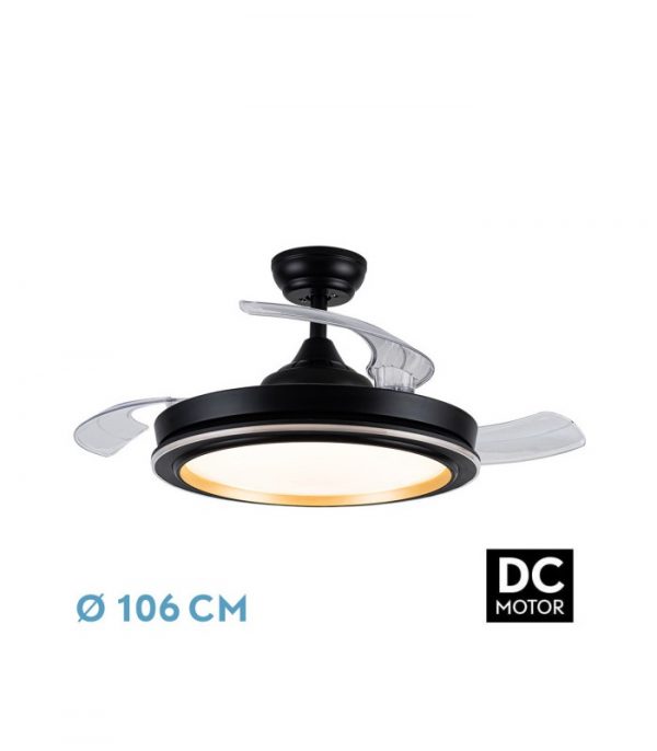 VENTILADOR DC PICOLO 72W 6226LM NEGRO/ORO 3 ASPAS DESP. 106D 3000-4000-6500K REMOTO, MEMORIA