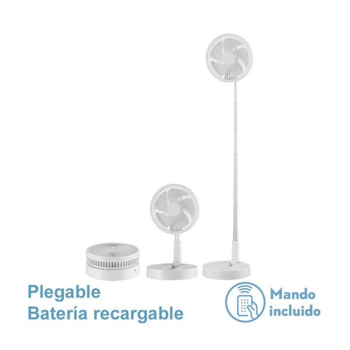 VENTILADOR DC PORTATIL GALAN BLANCO 10W 3VEL BATERIA REGX20X20CM PLEGABLE+REMOTO+TEMPORIZADOR
