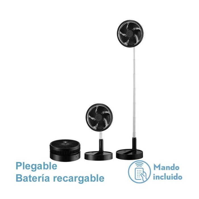 VENTILADOR DC PORTATIL GALAN NEGRO 10W 3VEL BATERIA REGX20X20CM PLEGABLE+REMOTO+TEMPORIZADOR
