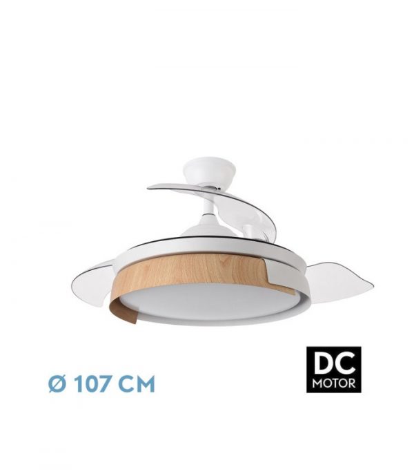 VENTILADOR DC PROVENZA 72W 7200LM BLANCO/HAYA 3ASP.DESPLEGABLES 36/51X50/107D.3COL, REMOTO, TEMPORIZADOR, MEMORIA