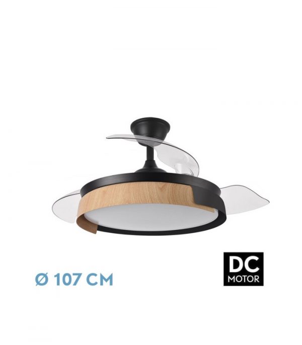 VENTILADOR DC PROVENZA 72W 7200LM NEGRO/HAYA 3ASP.DESPLEGABLES 36/51X50/107D.3COL, REMOTO, TEMPORIZADOR, MEMORIA