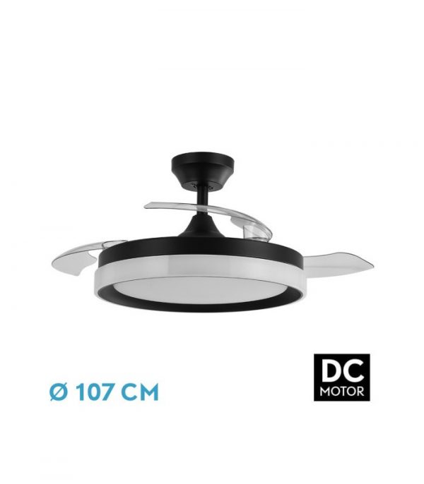 VENTILADOR DC ZENIT NEGRO 72W 3ASPAS DESPLEGABLES 107D 7200LM 6VEL 3000K,4500K,6000K, REMOTO+TEMPORIZADOR+MEMORIA