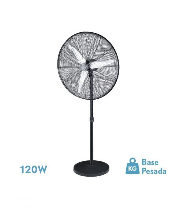 VENTILADOR DE PIE ALARCON 120W NEGRO 3VEL 55D 3ASP ALUMINIO PLATA ORIENTABLE Y OSCILANTE