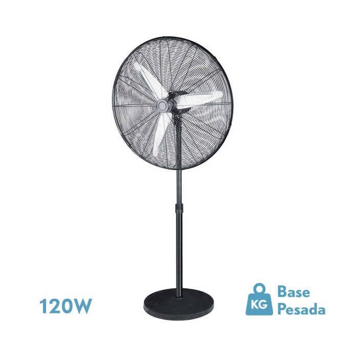 VENTILADOR DE PIE ALARCON 120W NEGRO 3VEL 55D 3ASP ALUMINIO PLATA ORIENTABLE Y OSCILANTE