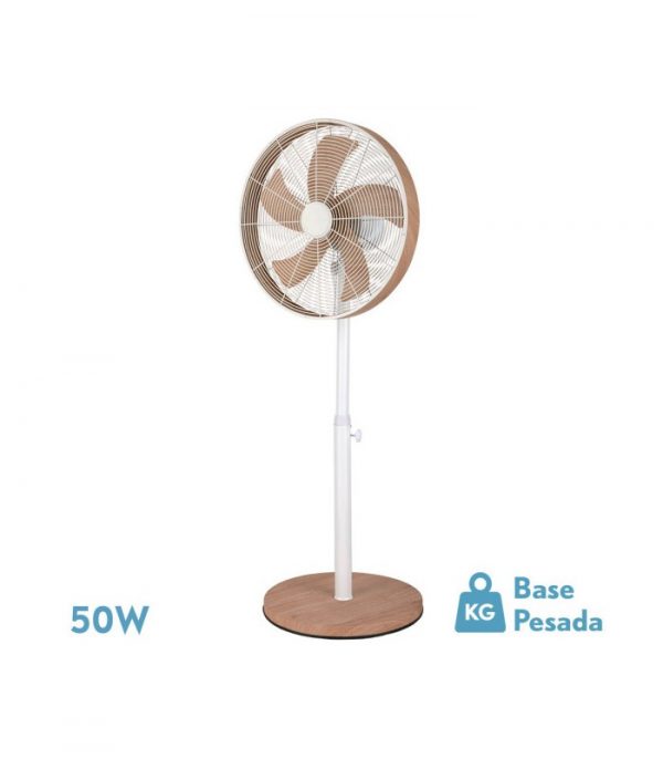VENTILADOR DE PIE ALCAÑIZ BLANCO/HAYA 3VEL.50W.5ASPAS OSCILANTE Y ROTATORIO REGX45X39CM