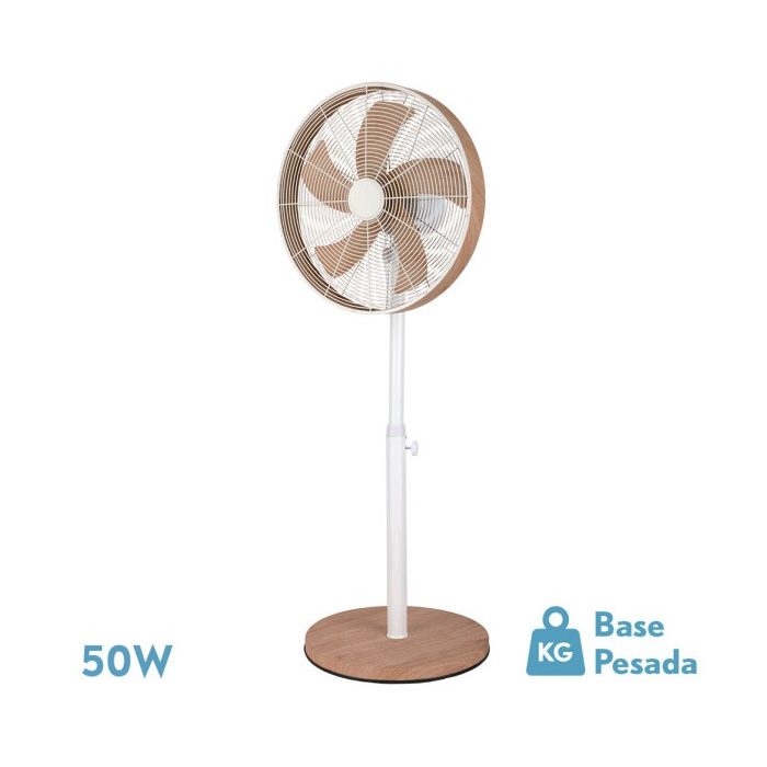 VENTILADOR DE PIE ALCAÑIZ BLANCO/HAYA 3VEL.50W.5ASPAS OSCILANTE Y ROTATORIO REGX45X39CM