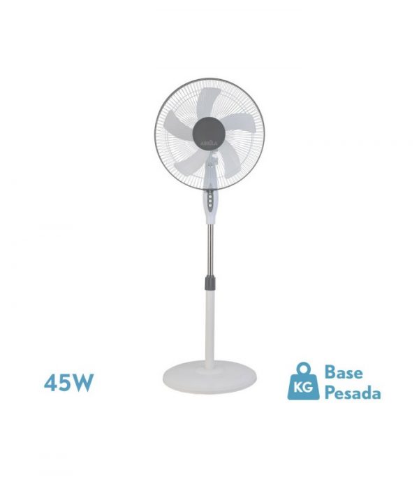 VENTILADOR DE PIE BELMONTE BLANCO/GRIS 3 VEL.45W 5ASPAS ORIENTABLE, FIJO Y ROTATORIO REGX43X40 CM