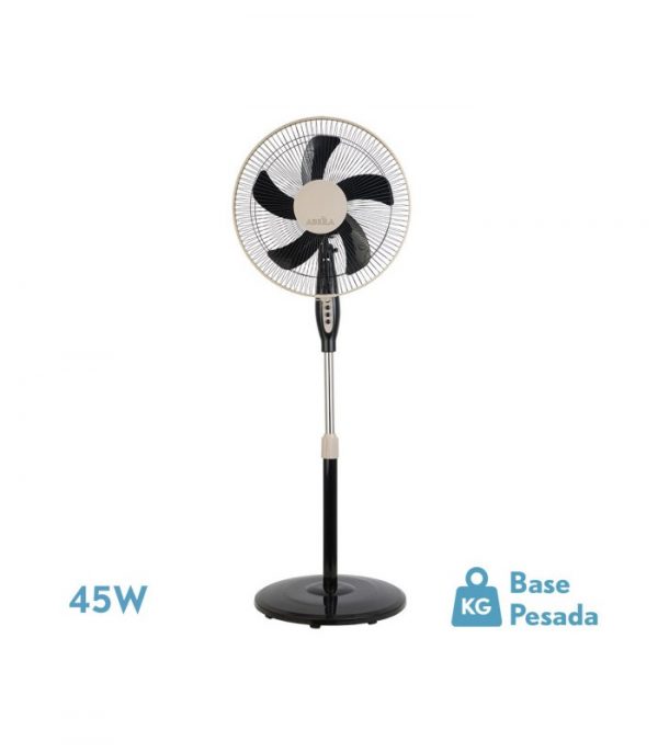 VENTILADOR DE PIE BELMONTE NEGRO/BEIS 3 VEL.45W 5ASPAS ORIENTABLE, FIJO Y ROTATORIO REGX43X40 CM