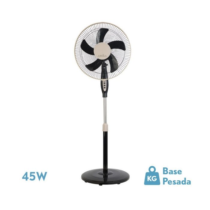 VENTILADOR DE PIE BELMONTE NEGRO/BEIS 3 VEL.45W 5ASPAS ORIENTABLE, FIJO Y ROTATORIO REGX43X40 CM