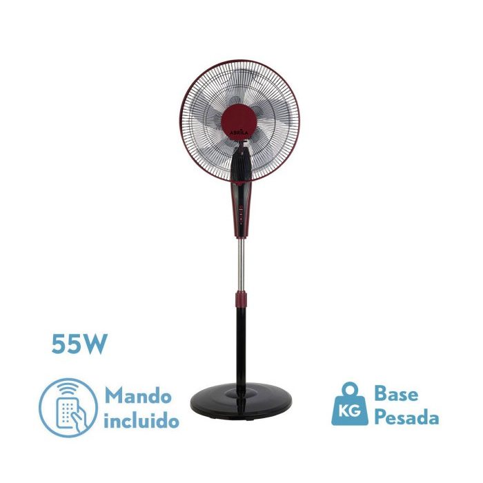 VENTILADOR DE PIE BORLON NEGRO/BURDEOS 3 VEL.55W 5X2 ASPAS ORIENTABLE+ REMOTO+ TEMPORIZADOR REGX43X40 CM