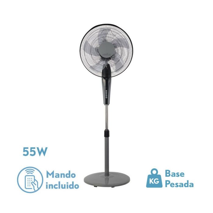 VENTILADOR DE PIE BORLON NEGRO/GRIS 3 VEL.55W 5X2ASPAS ORIENTABLE+ REMOTO+ TEMPORIZADOR REGX43X40 CM