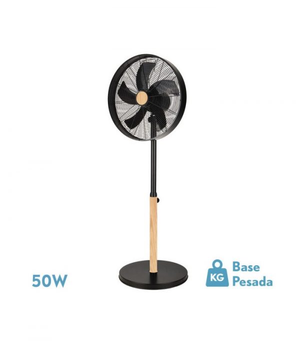 VENTILADOR DE PIE FALCON NEGRO/HAYA 3VEL.50W.5ASPAS OSCILANTE Y ROTATORIO REGX45X39CM
