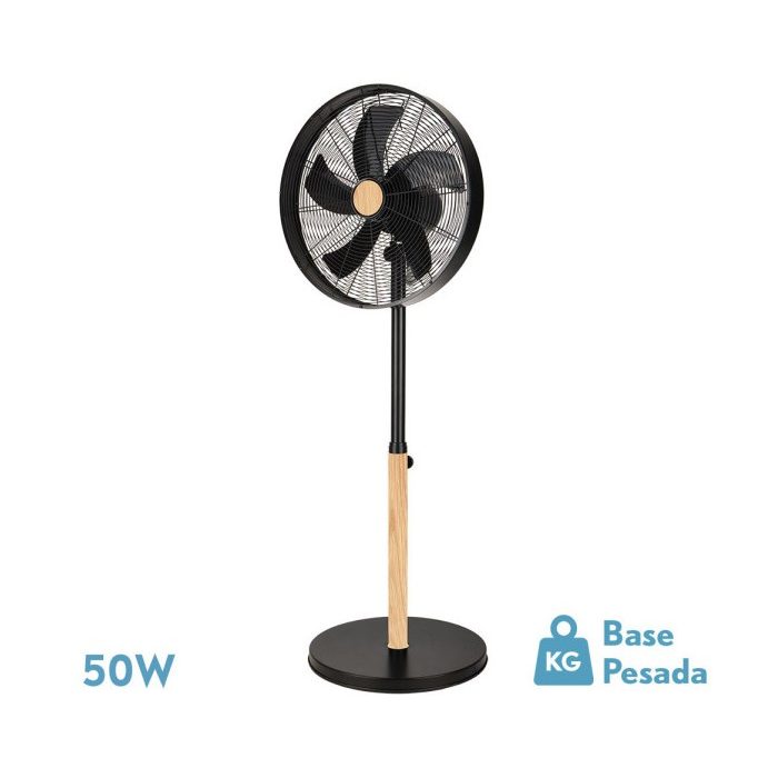 VENTILADOR DE PIE FALCON NEGRO/HAYA 3VEL.50W.5ASPAS OSCILANTE Y ROTATORIO REGX45X39CM