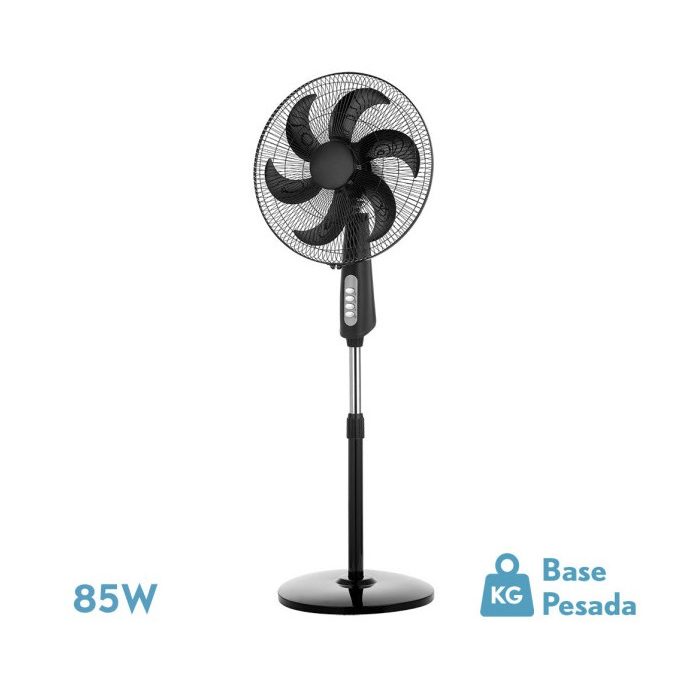 VENTILADOR DE PIE GRANIZO NEGRO 3 VEL.85W 6ASPAS ORIENTABLE REGX50X43 CM